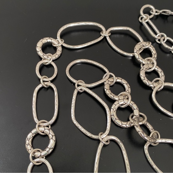 Retired BRIGHTON Silver-plated Pebbled Hammered Geometric Links 35” Necklace 91g - Picture 4 of 12